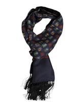 Dolce & Gabbana Blue Silk Printed Fringes Foulard Scarf - Scarves & Shawls