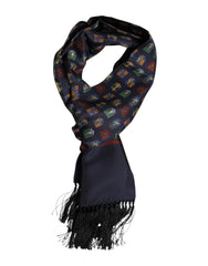 Dolce & Gabbana Blue Silk Printed Fringes Foulard Scarf - Scarves & Shawls