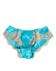 Dolce & Gabbana Blue Silk Satin Lace Trim New Slip Underwear - IT4 | L - Briefs