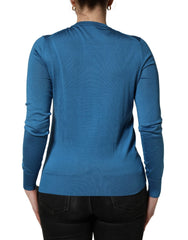 Dolce & Gabbana Blue Silk Sequined CrewNeck Pullover Sweater - IT42|M