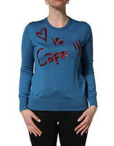 Dolce & Gabbana Blue Silk Sequined CrewNeck Pullover Sweater - IT42|M
