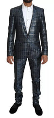 Dolce & Gabbana Blue Silver Shiny 2 Piece Slim GOLD Suit - IT46 | S - Suits