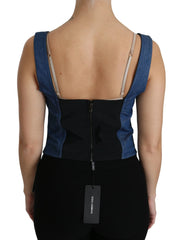 Dolce & Gabbana Blue Sleeveless Bustier Blouse Cotton Top - IT36 | XS - Tank Tops