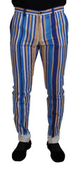 Dolce & Gabbana Blue Striped Silk Cotton Slim Trousers Pants - Trousers