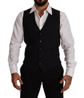 Dolce & Gabbana Blue Striped Wool Stretch Waistcoat Vest - IT48 | M - Vests