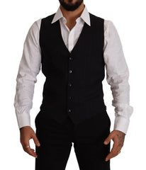 Dolce & Gabbana Blue Striped Wool Stretch Waistcoat Vest - IT48 | M - Vests