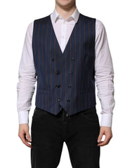 Dolce & Gabbana Blue Stripes Wool Formal Men Waistcoat Vest - IT52 | XL - Vests