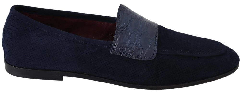Dolce & Gabbana Blue Suede Caiman Loafers Slippers Shoes - EU39.5/US6.5 - Flats