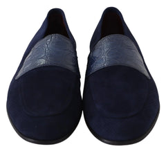 Dolce & Gabbana Blue Suede Caiman Loafers Slippers Shoes - EU39.5/US6.5 - Flats