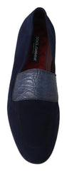 Dolce & Gabbana Blue Suede Caiman Loafers Slippers Shoes - EU39.5/US6.5