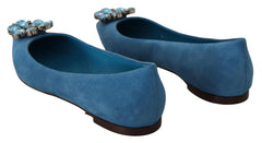 Dolce & Gabbana Blue Suede Crystals Loafers Flats Shoes - Flats