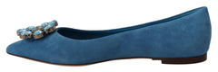 Dolce & Gabbana Blue Suede Crystals Loafers Flats Shoes - Flats