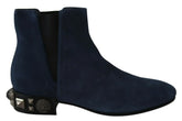 Dolce & Gabbana Blue Suede Embellished Studded Boots Shoes - EU38.5/US8 - Boots