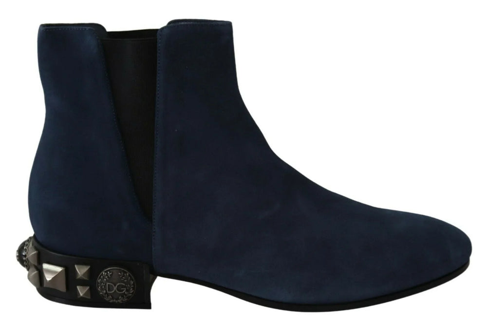 Dolce & Gabbana Blue Suede Embellished Studded Boots Shoes - EU38.5/US8