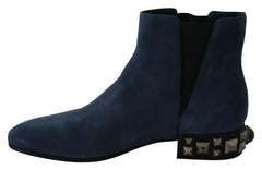 Dolce & Gabbana Blue Suede Embellished Studded Boots Shoes - EU38.5/US8 - Boots
