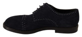 Dolce & Gabbana Blue Suede Leather Derby Studded Shoes - EU44/US11