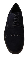 Dolce & Gabbana Blue Suede Leather Derby Studded Shoes - EU44/US11