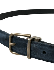 Dolce & Gabbana Blue Suede Leather Gold Metal Buckle Belt - Belts