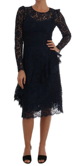 Dolce & Gabbana Blue Taormina Floral Lace Sheath Dress - IT40|S - Dresses
