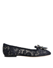 Dolce & Gabbana Blue Taormina Lace Crystals Flats Shoes - EU34/US4.5 - Flats
