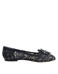 Dolce & Gabbana Blue Taormina Lace Crystals Flats Shoes - EU36.5/US6 - Flats