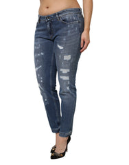 Dolce & Gabbana Blue Tattered Cotton Low Waist Denim Jeans - Jeans