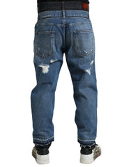Dolce & Gabbana Blue Tattered Cotton Men Denim Jeans - Jeans