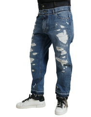 Dolce & Gabbana Blue Tattered Cotton Men Denim Jeans - Jeans