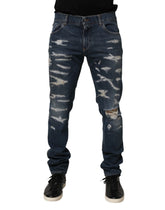 Dolce & Gabbana Blue Tattered Cotton Skinny Men Denim Jeans - IT48 | M - Jeans