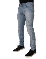 Dolce & Gabbana Blue Tattered Cotton Skinny Men Denim Jeans - IT50 | L - Jeans