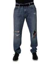 Dolce & Gabbana Blue Tattered Cotton Straight Denim Jeans - IT56 | XXL - Jeans