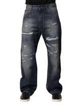 Dolce & Gabbana Blue Tattered Cotton Straight Men Denim Jeans - IT48 | M - Jeans