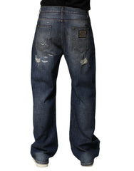 Dolce & Gabbana Blue Tattered Cotton Straight Men Denim Jeans - IT48 | M - Jeans