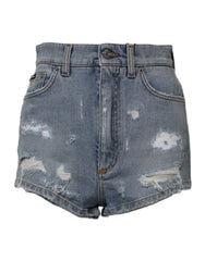 Dolce & Gabbana Blue Tattered Denim Cotton Hot Pants Shorts - IT40|S - Denim Shorts
