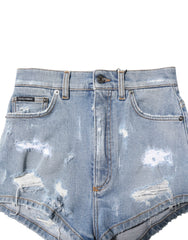 Dolce & Gabbana Blue Tattered Denim Cotton Hot Pants Shorts - IT40|S - Denim Shorts