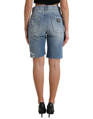 Dolce & Gabbana Blue Tattered Embellished Bermuda Shorts - IT40|S - Bermudas
