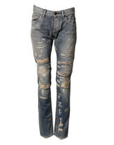 Dolce & Gabbana Blue Tattered Men Skinny Denim Trouser Jeans - IT44 | XS