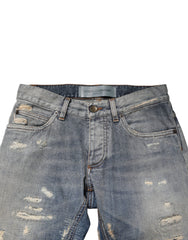 Dolce & Gabbana Blue Tattered Men Skinny Denim Trouser Jeans - IT44 | XS