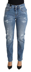 Dolce & Gabbana Blue Tattered Skinny Denim Cotton Blend Jeans - Jeans