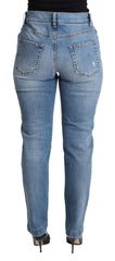 Dolce & Gabbana Blue Tattered Skinny Denim Cotton Blend Jeans - Jeans