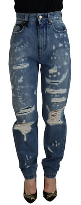 Dolce & Gabbana Blue Tattered Skinny Denim Cotton Jeans - IT38|XS - Jeans