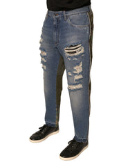 Dolce & Gabbana Blue Tattered Straight Cropped Denim Jeans - IT48 | M - Jeans