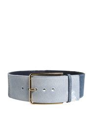Dolce & Gabbana Blue Two Tone Denim Gold Metal Buckle Belt - 90 cm / 36 Inches