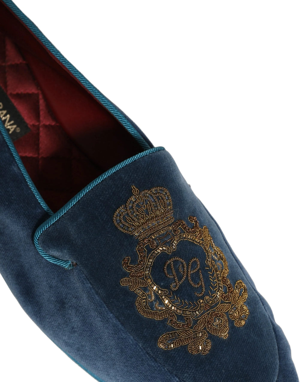 Dolce & Gabbana blå velour loafers med kronebroderi