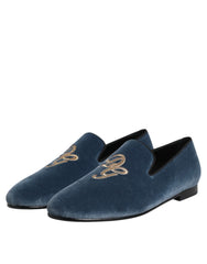 Dolce & Gabbana Blue Velvet DG Logo Loafers Formal Shoes - Flats