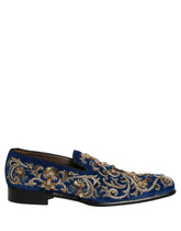 Dolce & Gabbana Chinelos de Vestir Azul Veludo com Detalhes - EU44/US11