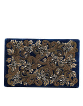 Dolce & Gabbana Blue Velvet Gold Frame Clutch Evening Party Purse Bag - Clutch Bags