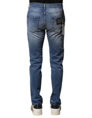 Dolce & Gabbana Blue Washed Cotton Skinny Men Denim Jeans - IT44 | XS - Jeans