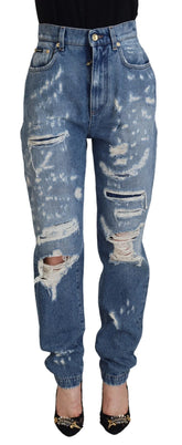 Dolce & Gabbana Blue Washed Cotton Tattered Denim Jeans - IT36|XXS - Jeans