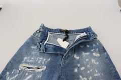 Dolce & Gabbana Blue Washed Cotton Tattered Denim Jeans - IT36|XXS - Jeans